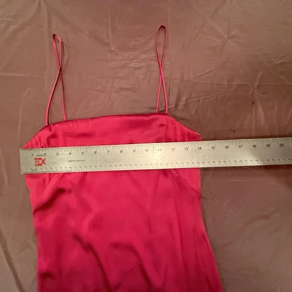 Vintage Y2K Pink Silk Midi Spaghetti Strap Dress with Ruffle Hem Size 4/Small - Picture 6 of 9
